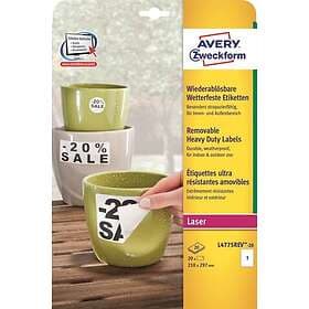 Avery Laseretikett L4775 Avtagbara Vit 210x297mm
