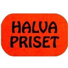 Etikett halva priset röd