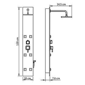 vidaXL Duschpanel glas 18x42,1x120 cm svart 142991