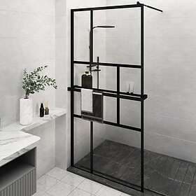 vidaXL Duschvägg med hylla svart 115x195 cm ESG-glas&aluminium 3185480