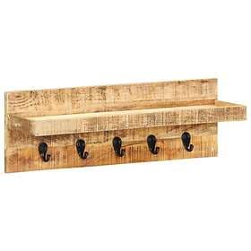 vidaXL Vägghylla med krokar 60x15x20 cm massivt grovt mangoträ 286469