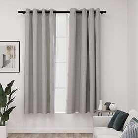 vidaXL Mörkläggningsgardin med öljetter linnelook 2 st grå 140x175cm 321168