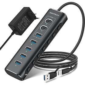 NÖRDIC GEN 3.2 USB-c och USB-A powered Hubb 7ports 3x10Gbps 4x5Gbps 1m kabel