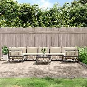 vidaXL Loungegrupp 8 delar med dynor antracit konstrotting 3186802