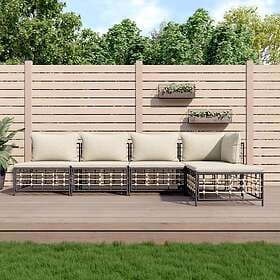 vidaXL Loungegrupp 5 delar med dynor antracit konstrotting 3186734