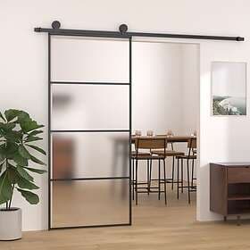 vidaXL Skjutdörr frostat ESG-glas och aluminium 90x205 cm svart 151659