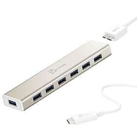 J5Create USB C hub 7 portar med strömadapter