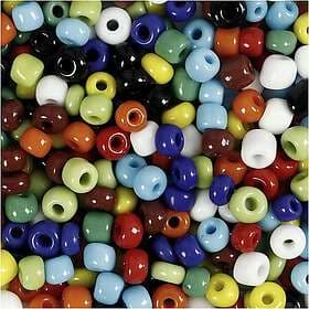 Creativ Company Rocaipärlor Mixade Färger D4 mm Stl 6/0 Hålstl 0,9-1,2 1000g/1 Burk Rocaipärlor, mixade färger, Dia. 4 mm, stl. Hålstl. 0, 6