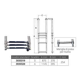 Oem Marine 3030319 3 Steps Telescopic Stainless Steel Ladder Silver