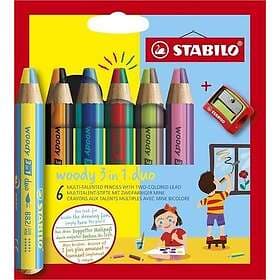 Woody 3-i- 1 Duo med Pennvässare 6-pack Stabilo