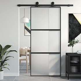 vidaXL Skjutdörr svart 90x205 cm härdat glas och aluminium 155199