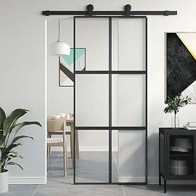 vidaXL Skjutdörr svart 90x205 cm härdat glas och aluminium 155211