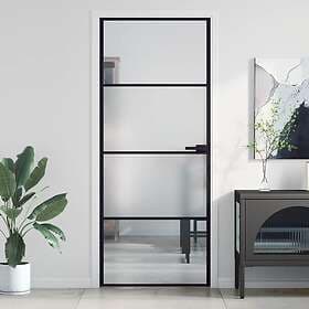 vidaXL Innerdörr svart 83x201,5 cm härdat glas och aluminium slim 155118