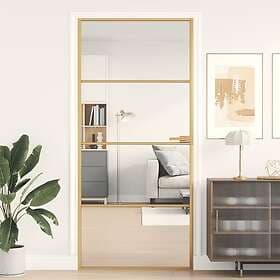 vidaXL Innerdörr guld 93x201,5 cm härdat glas och aluminium slim 155134