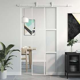 vidaXL Skjutdörr vit 76x205 cm härdat glas och aluminium 155216