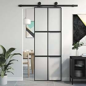 vidaXL Skjutdörr svart 76x205 cm härdat glas och aluminium 155207