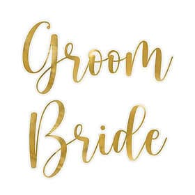 "Brud" och "Groom" klistermärken för glas i guld