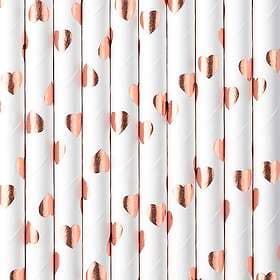 PartyDeco Papperssugrör Hjärtan Roséguld Metallic 10-pack