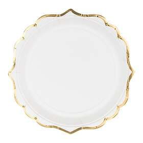 PartyDeco Papperstallrikar Rund Vit/Guld 6-pack