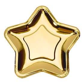 PartyDeco Pappersassietter Stjärnor Guld Metallic 6-pack