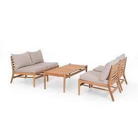 Hampton Sunzo soffgrupp Teak med beige dyna 2-sitssoffa & 2 fåtöljer