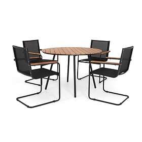 Selected Home Hönö & Resö matgrupp Svart/svart med teak 4 karmstolar & bord 110 cm