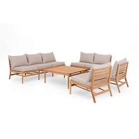Hampton Sunzo soffgrupp Teak med beige dyna 3-sitssoffa, 2-sitssoffa, 2 fåtöljer & bord