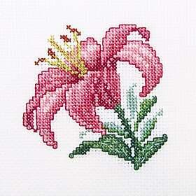 Broderikit rosa lilja 10x10 cm RTO