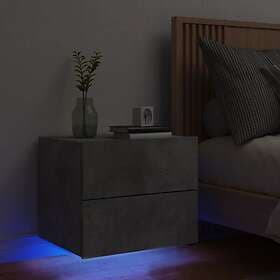 vidaXL Väggmonterat sängbord med LED-lampor betonggrå 836818