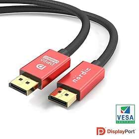 NÖRDIC CERTIFIED CABLES 1m VESA Certified Displayport 2.1 kabel DP80 UHBR20 80Gbps 16/10/8K60H 4K165/144Hz DSC1.2a HDR HDCP2.2 FreeSync G-Sy