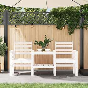 vidaXL Trädgårdsbänk med bord 2-sits vit massiv furu 825157