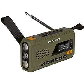 IMPAVIO DAB 1 – DAB+ vevradio/nödradio – bärbar digital radio (radio, DAB/DAB+/FM, Bluetooth, solcell, vev, batteri, ficklampa, SOS, powerba
