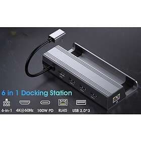 NÖRDIC NÖRDIC Steam Deck dockningsstation 1 till 6 - 1xHDMI4K60Hz, 1xUSB-C PD100W, 3xUSB-A 3.1 5Gbps, 1xRJ45 GigaLAN