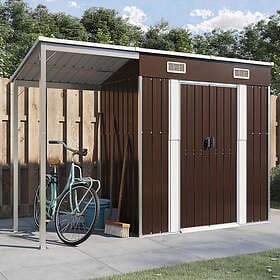 vidaXL Trädgårdsbod med förlängt tak brun 277x110,5x181 cm stål
