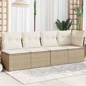 vidaXL Trädgårdssoffa 4-sits med dynor konstrotting beige 366053