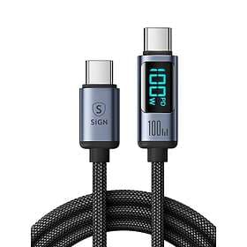 SiGN USB-C til USB-C Kabel 100W med Display - 2m