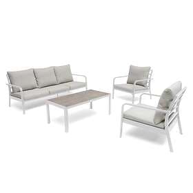 Hillerstorp Hånger soffgrupp Vit med beige dyna 3-sitssoffa, 2 fåtöljer & bord 120x60 cm