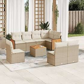 vidaXL Soffgrupp för trädgården med dynor 9 delar beige konstrotting 3227731