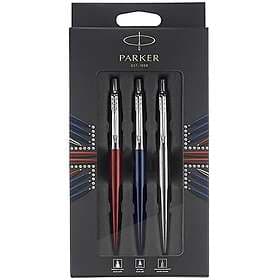 Parker Jotter London Trio Discovery Pack: Kulspetspenna (Royal Blue) gelpenna (Kensington-röd samt 0,5 mm stiftpenna (Rostfritt stål)