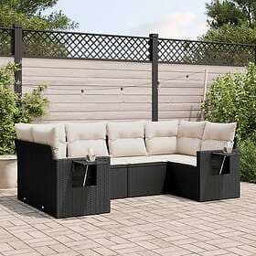 vidaXL Loungegrupp med dynor 6 delar svart konstrotting 3252913
