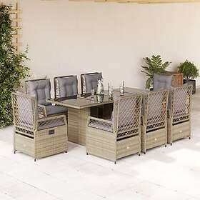 vidaXL Matgrupp för trädgården med dynor 9 delar beige konstrotting 3262933