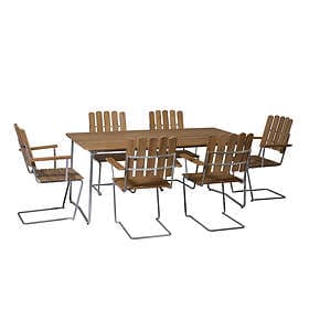 Grythyttan Stålmöbler B31 matgrupp Teak/galvat 6 fåtöljer & bord 170 x 92 cm