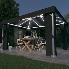 vidaXL Paviljong med draperi och ljusslinga LED 4x3 m antracit 3070355