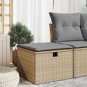 vidaXL Trädgårdspall med dyna beige 55x55x37 cm konstrotting 366091