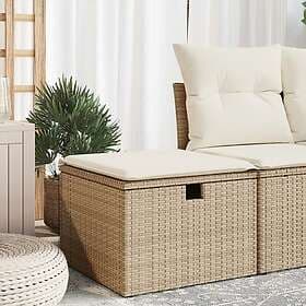 vidaXL Trädgårdspall med dyna beige 55x55x37 cm konstrotting 366056