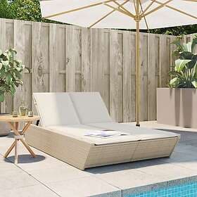 vidaXL Dubbel solsäng med dynor beige konstrotting 368183