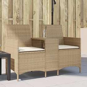 vidaXL Trädgårdssoffa 2-sits med bord och dynor konstrotting beige 4003888