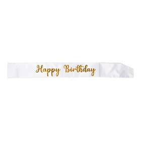 Ordensband Happy Birthday Vit/Guld