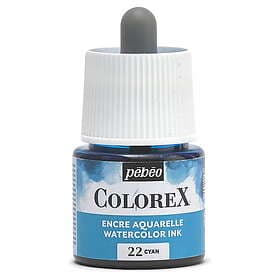 Pebeo Colorex Watercolor Ink 45ml Cyan – burk med akvarellbläck och pipett
