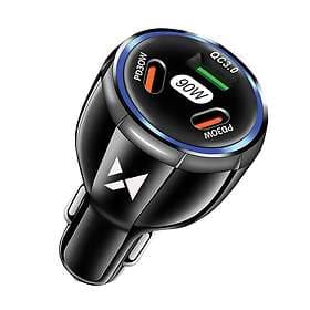 Wozinsky Billaddare 2x USB-C 1x USB-A 90W PD QC Svart